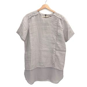 Beulah Style Gray 100% Linen Lagenlook Short Sleeve Tunic Size Medium